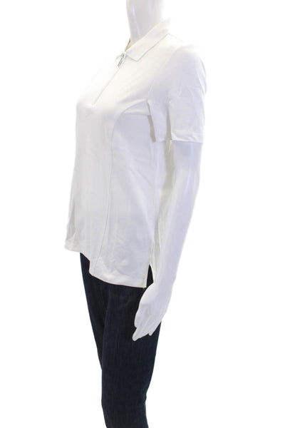Renuar Womens Cotton Collared 1/2 Zippered Short Sleeve Blouse Top White Size XS