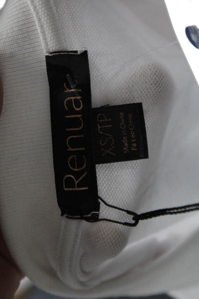 Renuar Womens Cotton Collared 1/2 Zippered Short Sleeve Blouse Top White Size XS