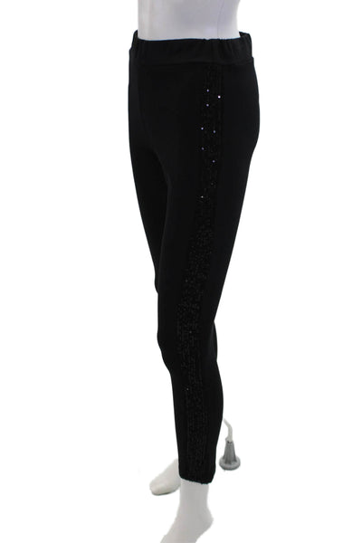 Flora Ashley Womens Sequined Stretch Skinny Pants Solid Black Size XS