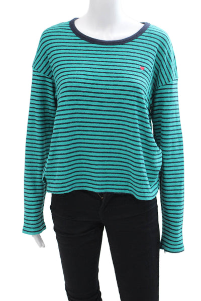 Sundry Womens Striped Pattern Round Neck Long Sleeve Top Blue Size M