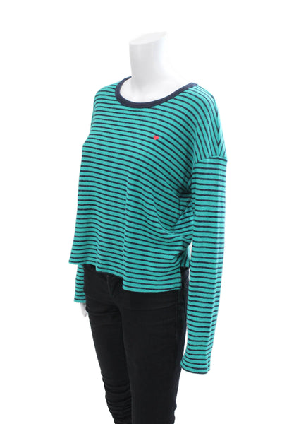 Sundry Womens Striped Pattern Round Neck Long Sleeve Top Blue Size M