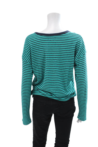 Sundry Womens Striped Pattern Round Neck Long Sleeve Top Blue Size M