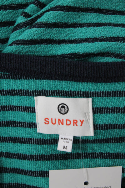 Sundry Womens Striped Pattern Round Neck Long Sleeve Top Blue Size M