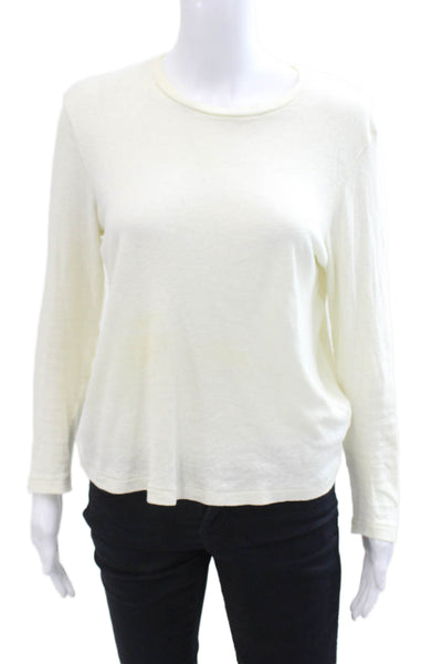 The Great Womens Cotton Basic Long Sleeve Round Neck Top Beige Size 1