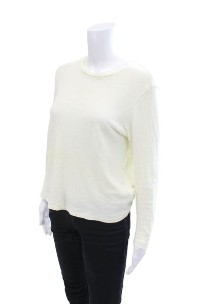 The Great Womens Cotton Basic Long Sleeve Round Neck Top Beige Size 1