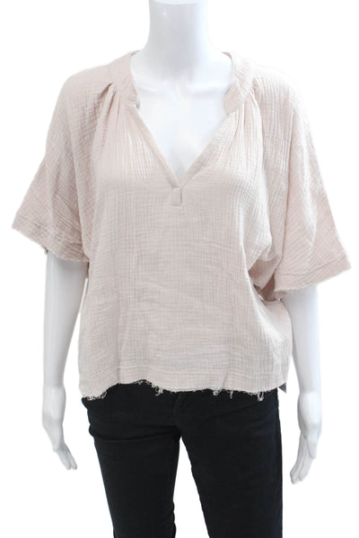 YFB Womens Cotton Short Sleeve V Neck Tunic Blouse Pink Size XS