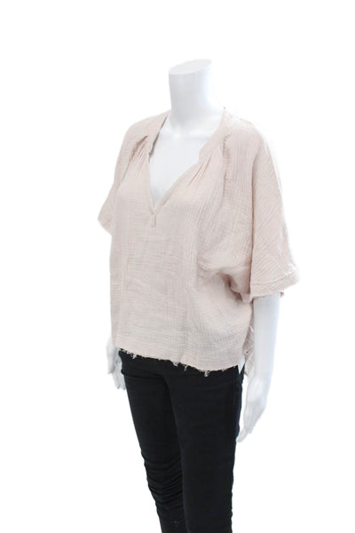 YFB Womens Cotton Short Sleeve V Neck Tunic Blouse Pink Size XS
