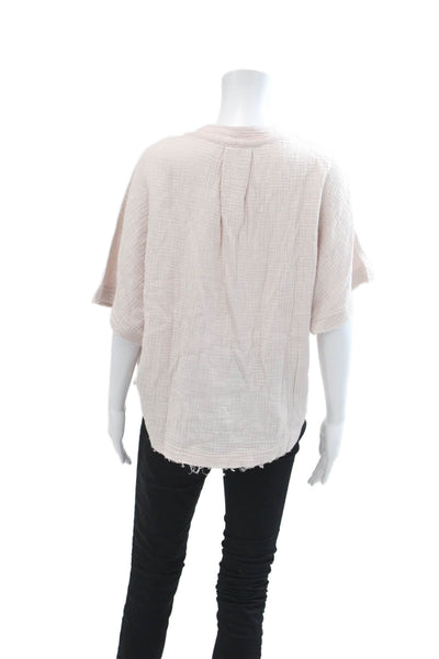 YFB Womens Cotton Short Sleeve V Neck Tunic Blouse Pink Size XS