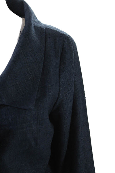 Shannon Mclean Womens Single Button Collared Knit Cropped Jacket Blue Medium