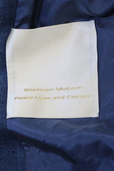 Shannon Mclean Womens Single Button Collared Knit Cropped Jacket Blue Medium