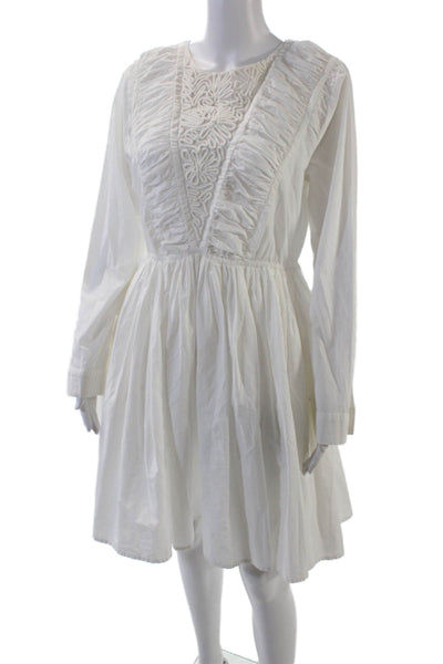 Merlette Womens Long Sleeve Boat Neck Knee Length Dress White Cotton Size Medium