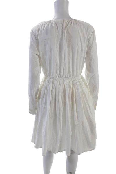 Merlette Womens Long Sleeve Boat Neck Knee Length Dress White Cotton Size Medium