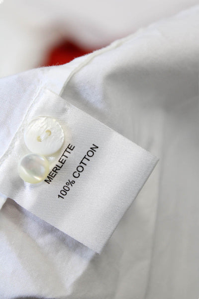 Merlette Womens Long Sleeve Boat Neck Knee Length Dress White Cotton Size Medium