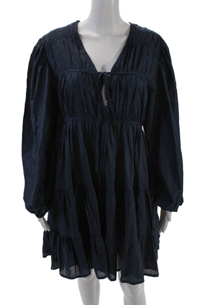 Merlette Womens Long Sleeve Keyhole Knee Length Shift Dress Navy Size Medium