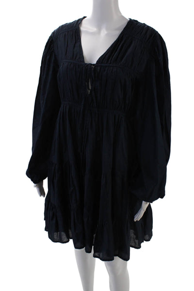 Merlette Womens Long Sleeve Keyhole Knee Length Shift Dress Navy Size Medium