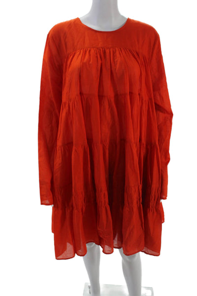 Merlette Womens Long Sleeve Crew Neck Knee Length Dress Orange Cotton Medium