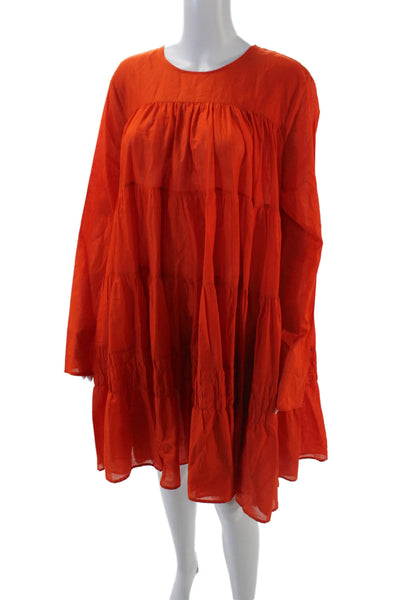 Merlette Womens Long Sleeve Crew Neck Knee Length Dress Orange Cotton Medium
