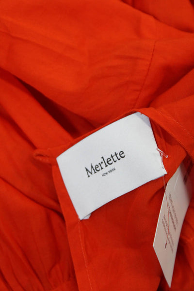 Merlette Womens Long Sleeve Crew Neck Knee Length Dress Orange Cotton Medium