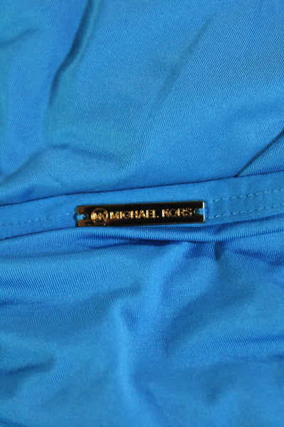 Michael Kors Womens Studded Ruched Long Sleeves Body Con Dress Blue Size Small