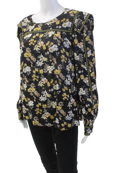 10 Crosby Derek Lam Womens Long Sleeve V-neck Floral Blouse Black Size 6