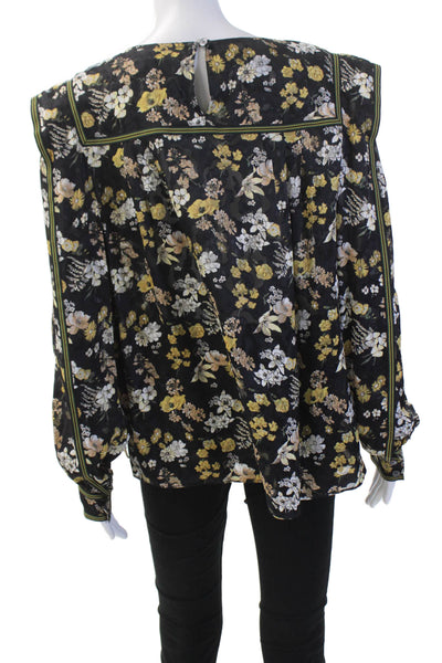 10 Crosby Derek Lam Womens Long Sleeve V-neck Floral Blouse Black Size 6