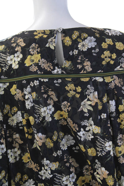 10 Crosby Derek Lam Womens Long Sleeve V-neck Floral Blouse Black Size 6