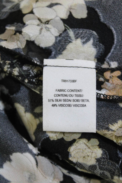 10 Crosby Derek Lam Womens Long Sleeve V-neck Floral Blouse Black Size 6