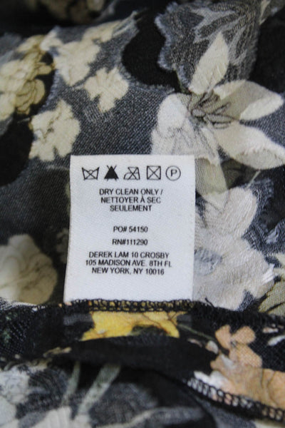 10 Crosby Derek Lam Womens Long Sleeve V-neck Floral Blouse Black Size 6