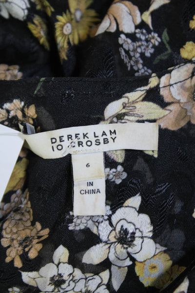 10 Crosby Derek Lam Womens Long Sleeve V-neck Floral Blouse Black Size 6