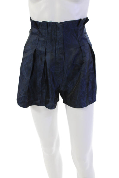 Kimberly Taylor Womens Paisley Pleated Waist Zip Front Shorts Blue Size XS