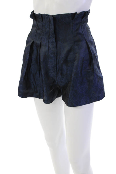 Kimberly Taylor Womens Paisley Pleated Waist Zip Front Shorts Blue Size XS