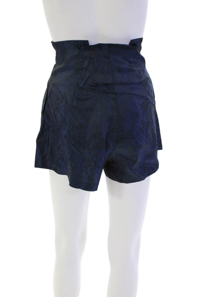 Kimberly Taylor Womens Paisley Pleated Waist Zip Front Shorts Blue Size XS