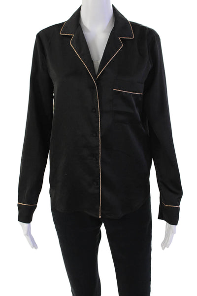 Heartloom Womens Button Down Long Sleeve Collar Sleepshirt Black Size S