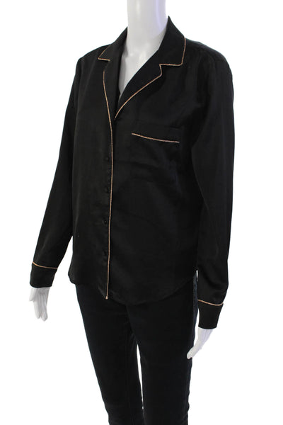 Heartloom Womens Button Down Long Sleeve Collar Sleepshirt Black Size S