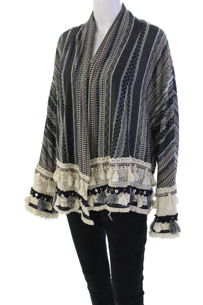 Zara Womens Abstract Print Open Front Embellished Poncho Multicolor Size M