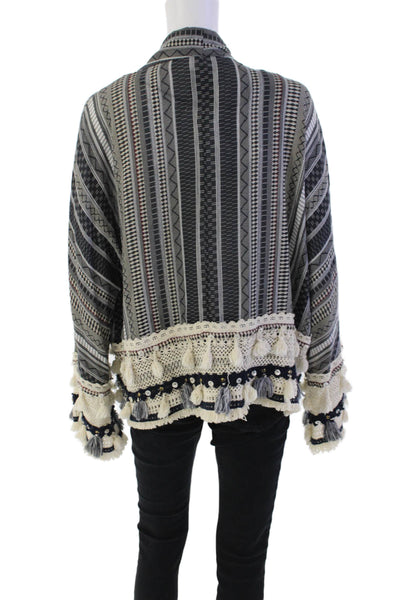 Zara Womens Abstract Print Open Front Embellished Poncho Multicolor Size M