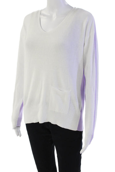 Renuar Womens Cotton Color Block Pullover Scoop Neck Sweater White Size XS