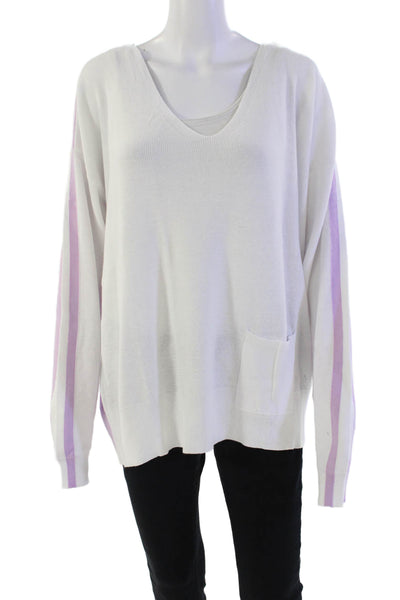 Renuar Womens Cotton Color Block Pullover Scoop Neck Sweater White Size XL
