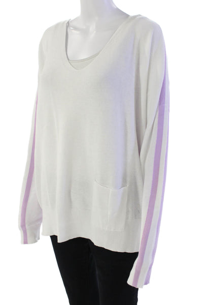 Renuar Womens Cotton Color Block Pullover Scoop Neck Sweater White Size XL