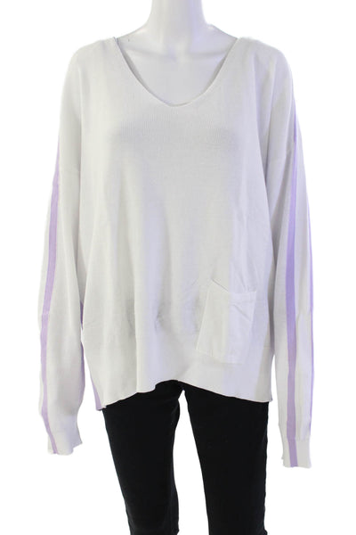 Renuar Womens Cotton Color Block Pullover Scoop Neck Sweater White Size 2XL