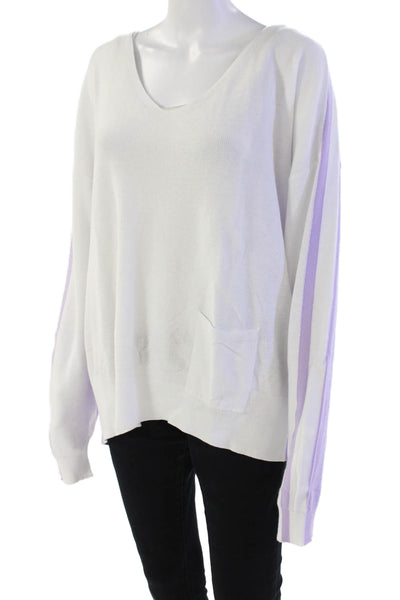 Renuar Womens Cotton Color Block Pullover Scoop Neck Sweater White Size 2XL