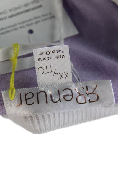 Renuar Womens Cotton Color Block Pullover Scoop Neck Sweater White Size 2XL