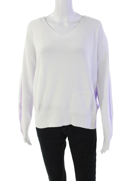 Renuar Womens Cotton Color Block Pullover Scoop Neck Sweater White Size S