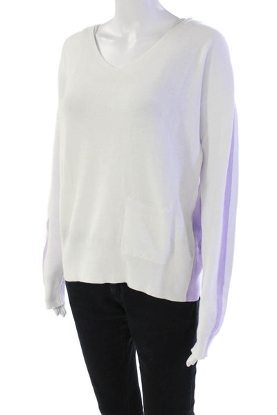 Renuar Womens Cotton Color Block Pullover Scoop Neck Sweater White Size S