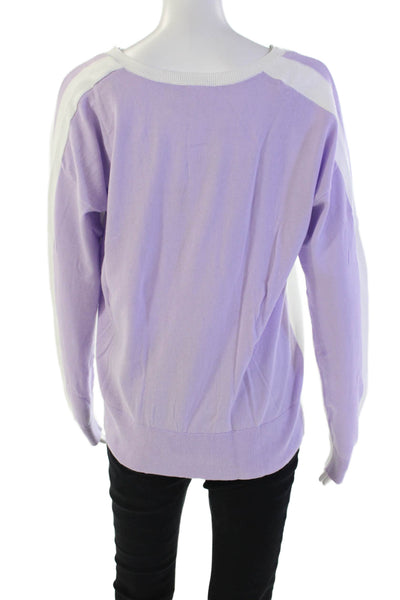 Renuar Womens Cotton Color Block Pullover Scoop Neck Sweater White Size S