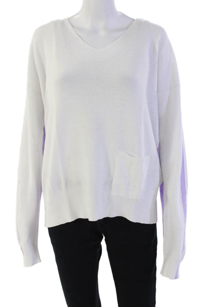 Renuar Womens Cotton Color Block Pullover Scoop Neck Sweater White Size L