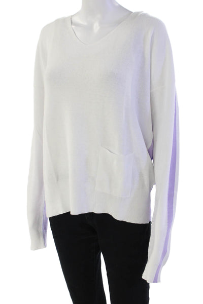 Renuar Womens Cotton Color Block Pullover Scoop Neck Sweater White Size L