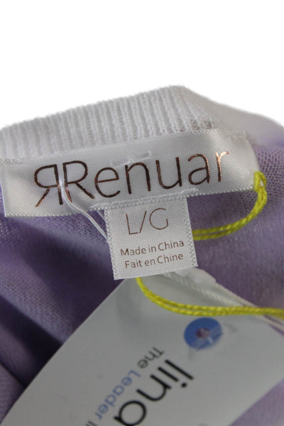 Renuar Womens Cotton Color Block Pullover Scoop Neck Sweater White Size L