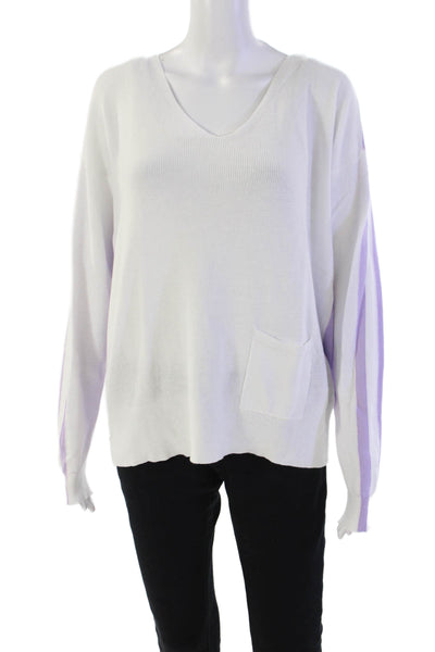Renuar Womens Cotton Color Block Pullover Scoop Neck Sweater White Size M