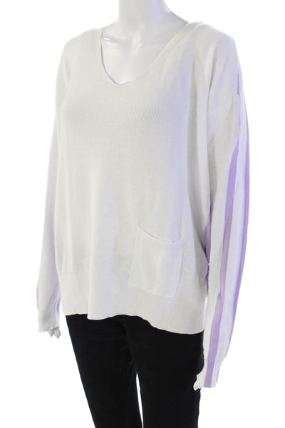 Renuar Womens Cotton Color Block Pullover Scoop Neck Sweater White Size M
